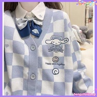 Jk Uniform Sweater Women Student Checkered  Embroidery Kintted Cardigan Japanese Korean College Styl