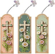pigpigboss 3 Pieces Cross Flower Diamond Painting Bookmark Kit, Acrylic Bookmark Dimond Art Painting