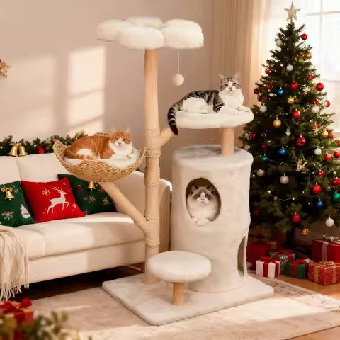 Large Cat Tree Tower Pet Cat Activity Center Scratching Post Cat Condo House Solid Wooden Cat Furnit