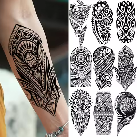 1 Sheet Tribal Totem Maori Temporary Tattoos For Adults Men Women Black Fake Sleeve Tattoo Sticker W