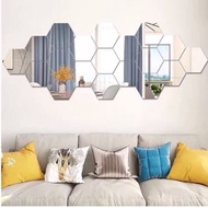 10/11Pcs Hexagon/Circle mirror wall art/hiasan dinding cermin heksagon &amp; wave, mirror viral(8cm)