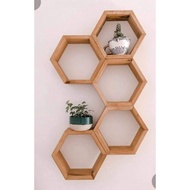 🔥 SALE🔥WALL DECO- MINI HEXAGON SHELF WOOD/WALL DECORATION/ WALL MIRROR/ CERMIN HIASAN/CERMIN HEXAGON