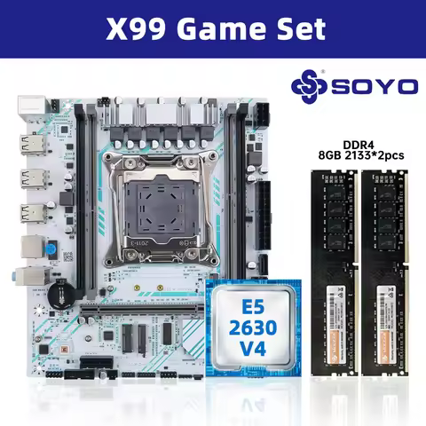 SOYO X99 Motherboard Kit with E5 2630 V4 CPU & DDR4 16G (2*8G) 2133MHz Memory NVME PCIE3.0 SATA3.0 f