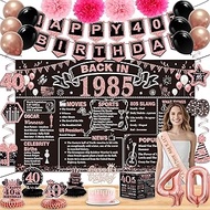 40th Birthday Decorations for Women,33PCS 40th birthday party kits,Including Vintage 1985 Backdrop,b