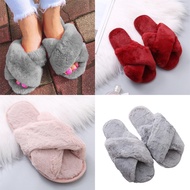 Comfortable Women's Cross Furry Sliders Soft Fur Open Toe Sandals