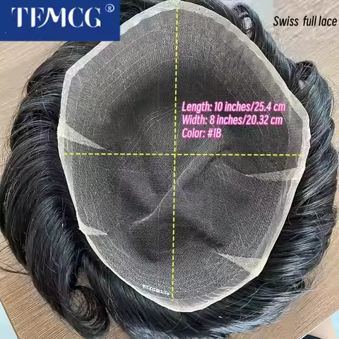 Full Swiss Lace Human Hair Men Toupee #1B Natural Breathable Mens Wigs for Fathers Black Friday Gift
