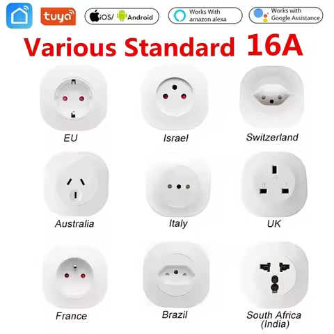 16A Tuya WIFI Plug Smart life Socket Outlet UK EU AU Brazil FR Israel IT Plug APP Remote Control Wor