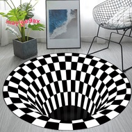 Vortex Illusion Rug 3D Trap Effect Bottomless Hole Carpet Round Black White Grid Room Bedroom Anti-Slip Floor Mats