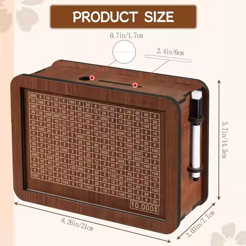 Wooden Money Box with Money Target And Numbers, Money Bank for Adults, Cash Saver Box Money Bank, Ad