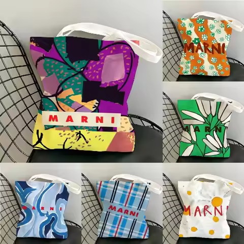 BRAND M-MARNI-iS Storage Bags Canvas Tote Bag Women Large Capacity Reusable Eco Shopping Bag Shoulde