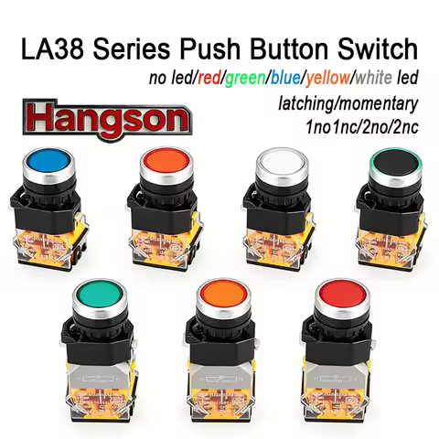 LA38-11DS 22mm Momentary Push Button Switch 1NO 1NC Red Yellow Green DPST Latching 22mm Plastic Indu