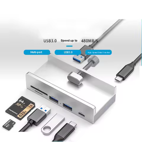 Aluminum USB Type C 3.0 HUB Phone Holder SD TF Micro USB Memory Card Reader Phone Charger DC Power A