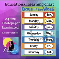 Days of the Week Chart Laminated - Educational Learning materials