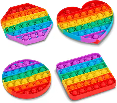 Pop Fidget Toys, Silicone Push Pop Bubble Toys for Kids and Adults Rainbow Fidget Poppers Square Oct