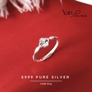 YANS S999 Pure Silver FIORÉ Ring｜Lucky Clover · Sparkling CZ｜Adjustable Elegance