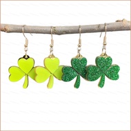 HJ4 St Patricks Day Ireland green fine powder clover earrings ornaments HJ4