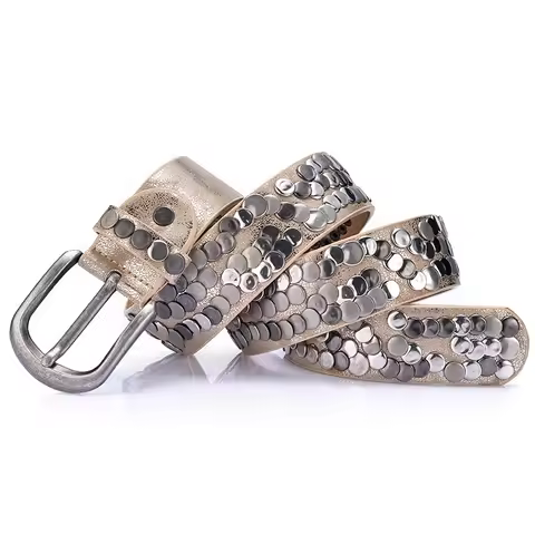 Women Belt Fashion Punk Pin Buckle Vintage Rivets Luxury Lady's Original Leather Belts For Women Jea