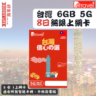 B4travel - 【台灣】 8日 6GB 5G 無限上網卡 | 數據卡 | Sim卡 | 電話咭 | [最後啟用日期 30/06/2026]
