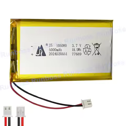 3.7V 5000mAh 18.5Wh Polymer Li Lipo Battery 105080 JST 2Pin 2.54mm Connector For DashCam GPS ipod PA