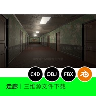 Retro Corridor Room Old Ruins 3D Model blender Modeling C4D Material OBJ Scene Hotel 829