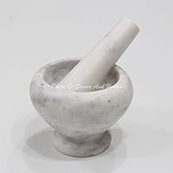 Stones And Homes Indian White Mortar and Pestle Set Big Bowl Marble Medicine Pills Stone Grinder for Home and Kitchen 4 Inch Polished Robust Round Herbs Spices Stone Grinder - (10 x 8 cm)