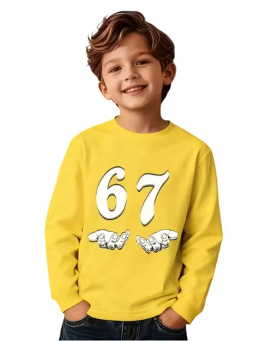 T-Shirts for Kids Fun Six Seven 6 7 Meme Long Sleeve Tops Y2k Game Saying Tee Crew Neck Clothes Grap