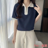 Ym 2025 Retro Preppy POLO Collar Top - Lightweight Summer Fabric for Women