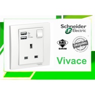 Schneider vivace switch Socket 13A c/w USB X 2