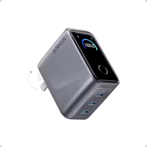 Anker Prime 160W 3-Port USB-C/GaN Charger Block Smart Display Touch Control 140W Max Per Port for M 