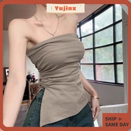 YUJINX Bandeau Top, Asymmetrical Tube Top, Trendy Strapless Bandeau Side Slit Hem Sleeveless Vest Wo