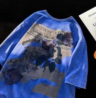 ONE - 水洗做舊T恤（藍色M-5XL）（下單后聯繫客服確認發貨尺碼）#F326001432