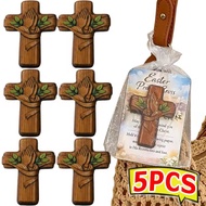 1/3/5Pcs Wooden Prayer Cross - Handheld Praying Crosses - Meditation Prayer Supply - With Drawstring