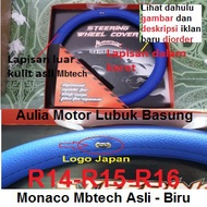 Original monaco mbtech leather car steering wheel cover size R14 R15 R16 - biru