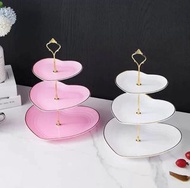 三層粉紅色心形甜品架 甜品台展示擺件裝飾蛋糕托盤婚禮茶歇冷餐甜點甜品點心擺放台 廚房家居用品 英式下午茶