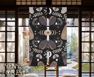 Moon Moth Noren curtain, Japanese Witchy door curtain panels, Boho Noren room dividers wall tapestry, Mystical Witch