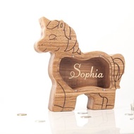 Wooden Unicorn piggy bank Customized gift girl coin bank wooden animal Christmas