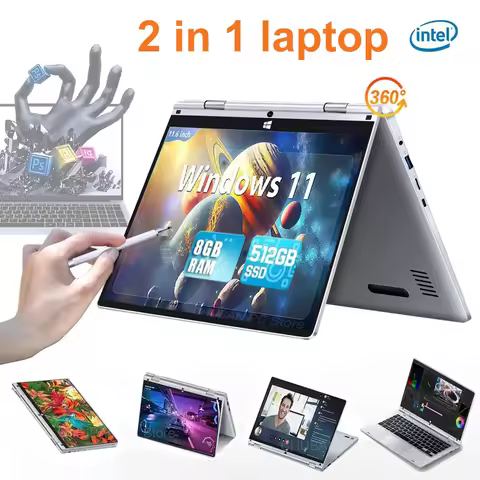 Mini Laptop Computer 2 in 1 Portable Touch Screen 11.6" Intel N4020 8GB 512GB Windows 11 Pro Office 