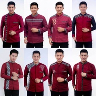 Baju Koko Pria Dewasa Lengan Panjang Warna Merah Tua/Merah Maroon Best Seller Murah Bahan Katun oil Kombinasi Bordir Size M L XL XXL