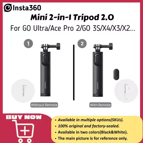 Insta360 Mini 2-in-1 Selfie Stick Tripod 2.0 Optional Remote Black White For Insta 360 GO Ultra 3S A