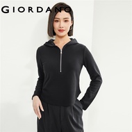 GIORDANO Women Hoodies Zip Placket Windproof Hoodies Long Sleeve Slim Solid Color Simple Basic Fashi