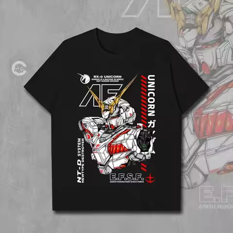 Anime RX-0 Unicorn Gundam Mobile Suit Joint Secondary Element Short Sleeve T-shirt Men's and Women's