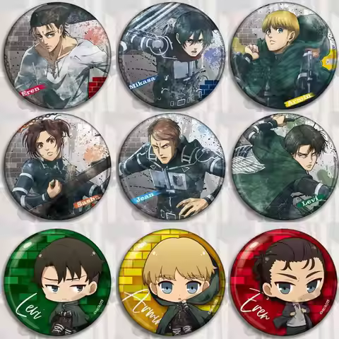 Attack on Titan Anime Badge Pin Set Mikasa Ackerman Eren Jaeger Levi Ackerman Armin Arlert Sasha Bra