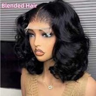 12 Inch 5*5 Short Wavy Glueless Wig, 13x6 Transparent Frontal Human Hair Blend Wig, Women's 13*4 4*4