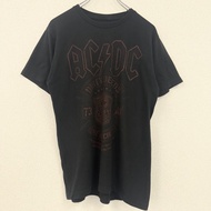古著 AC/DC 樂隊印花短袖 T 卹，圓領，搖滾，骷髏頭，復古，黑色