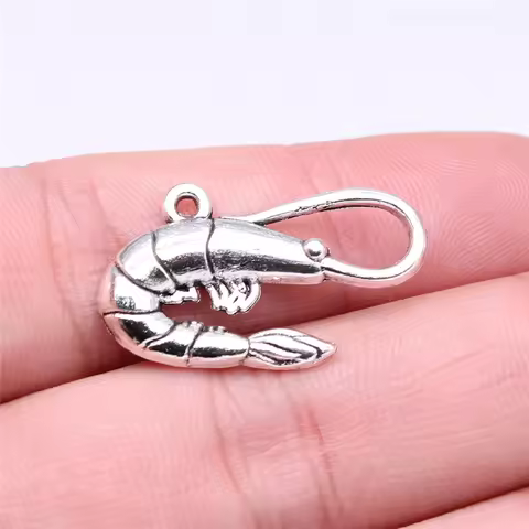 WYSIWYG 10pcs 28x15mm Shrimp Charms Antique Silver Color Pendant Charms For Jewelry Making Jewelry A