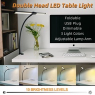 Dimmable Table Lamp Double Head Desk Light USB Night Lights Tri-color Folding Study Gaming Lamps 24W