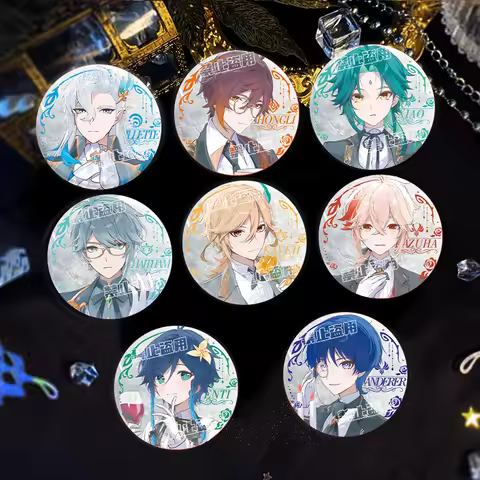 8PCS Anime Genshin Impact Venti Zhongli Xiao Brooches Cute Badge Jacket Jeans Lapel Pin Collection G