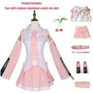 🎉Cosplay🎉 Anime Hatsune Miku Cosplay Costume Sakura Hatsune Miku Pink Dress Socks Headwear Full Set