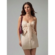 Strapless Top Pleated Beige