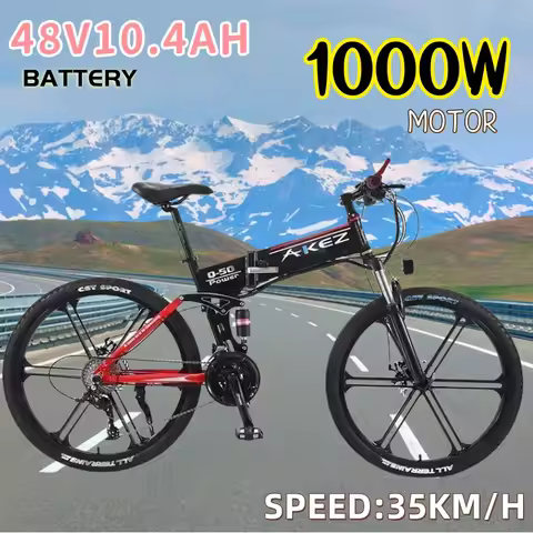 Electric bicycle AKEZ 1000W Motor 48V10.4AH Lithium battery Folding E-Bike 26-inch Fat Tire mountain